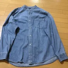 ユニクロ デニムブルー バンドカラーシャツ Lサイズ