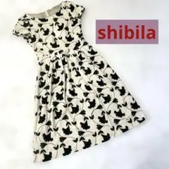 シビラ　黒花柄刺繍　半袖シルク100%ワンピース