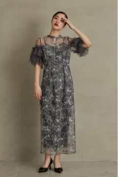 niana スパンコール 刺繍 ドレス チャコール Lサイズ 結婚式 二次会