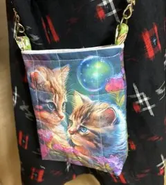 ハンドメイド　猫柄　コサージュ　パッチワーク風