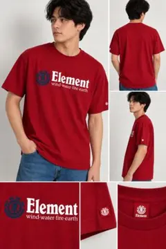 ELEMENT Tシャツ メンズ M レッド 半袖 ロゴ