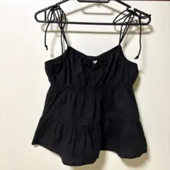 H&M キャミソール フリルビスチェ タンクトップ 黒 xxs