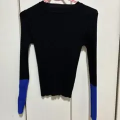 リブ編み長袖ニット ブラック/ブルー