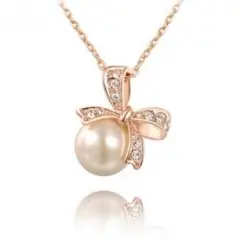 人気！パール リボン ネックレス ローズゴールド 真珠 EARTHER RING