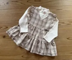 ◎プティマイン　チェック柄フリル付きチュニック 100cm ブラウス