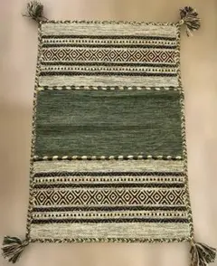 インド綿マット　コットンシェニールサリー　60×90 グリーン