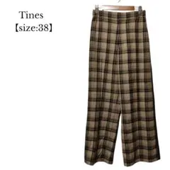 【Tines／ティネス】チェック柄　ワイドパンツ　ベージュ系　サイズ38