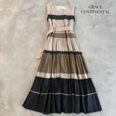 グレースコンチネンタル ダイアグラム 配色切替フレアワンピース ロング ベルト