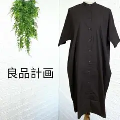 3111【無印良品】半袖シャツワンピース ビッグシルエット ブラック XS-S