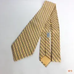 HERMES エルメス シルク100% 総柄 ネクタイ イエロー 黄色 ビジネス