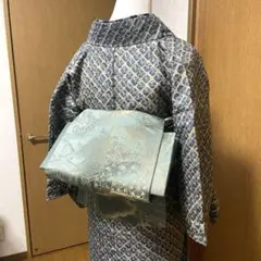 はまぐり型 二部式銀座結び作り帯 綸子のような艶のある生地 くすんだ青錆色