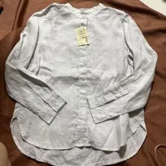 無印良品　オーガニックリネン　洗いざらしスタンドカラーシャツSシルバーグレーのサムネイル
