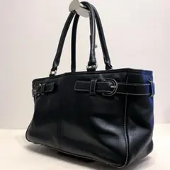 SAZABY 本革 レザー ハンドバッグ ショルダーバッグ ミニボストン 黒のサムネイル