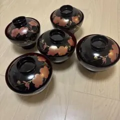漆器 蓋付き椀 5客セット 梅蒔絵