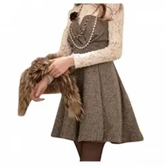 千鳥格子柄レースワンピース