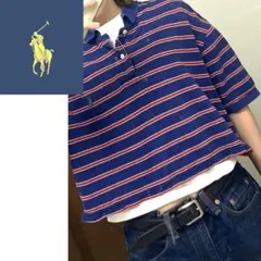 ポロ　ラルフローレン　クロップド　クロップド丈　ボーダー　青　ブルー　古着　赤