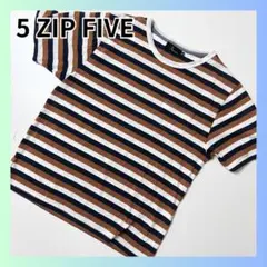 ジップファイブ　ZIP FIVE ボーダー Tシャツ Mサイズ 　ブラウンのサムネイル