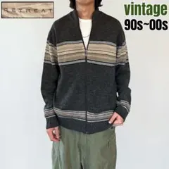 希少 90s~00s RETREAT ボーダー ジップアップ カーディガン