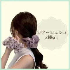 シュシュ シアー　ヘアゴム 韓国 くすみカラー　ヘアアクセサリー　2個セット　春