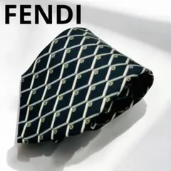 FENDI フェンディ　幾何学柄ネクタイ　イタリア製　ブラック　used 美品のサムネイル