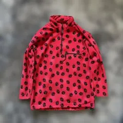90s vintage ジャックウルフスキン フリース 犬 足跡 総柄　レッド