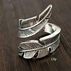 男女兼用✨ ヴィンテージ シルバー リーフ 葉 オープンリング 重厚感 調節可能
