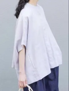 【美品】　かぐれ　コットンリネンスクエアケープシャツ　ラベンダーのサムネイル