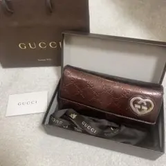GUCCI ブラウンレザー長財布 GGパターン