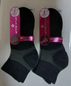 グンゼ アーチサポートで快適スポーツスタイル靴下女ブラック ２足