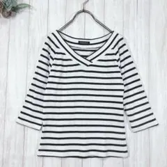☆イング/INGNI (M) カットソー シャツ Vネック 五分袖 ボーダー