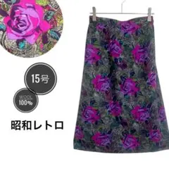 15号✅ヴィンテージ❦昭和女子❦薔薇柄 レトロ 大きめ サイズ LL