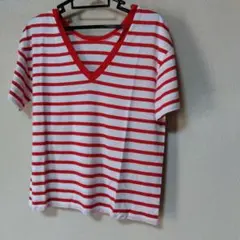 赤白ボーダー Vネック 半袖Tシャツのサムネイル