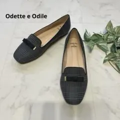 Odette e Odile オペラシューズ　チェック柄　リボン　24.5cm