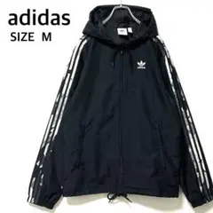 adidasアディダス　カモウインドブレーカー　ナイロンジャケットフーディーロゴ