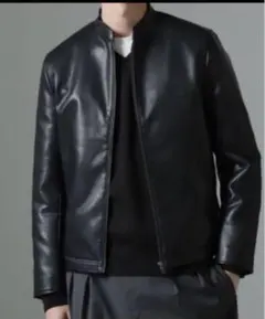 ブラックフェイクレザーシングルライダースジャケット