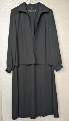 【昭和喪服】ブラックフォーマル☆アンサンブルAラインワンピ11号＆クラッチバッグ