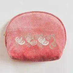 ★新品・未使用★【ホットマン】フラワー刺繍ポーチ　ベルベット　内ポケット　ピンクのサムネイル