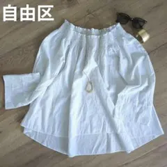 美品 SHIPS コットンボイル ネックギャザー ボウタイ ブラウス