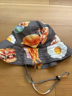 食べ物プリント バケットハット グレー