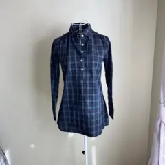 ネイビー チェック柄 長袖シャツ