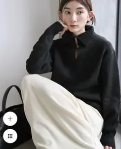 セレクトモカ ボタンデザインハイネックニット ブラック