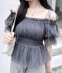 INGNI 肩リボンチュールオフショルブラウス