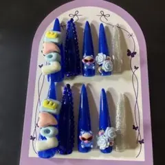 青いスパイク型ネイルチップ 10個セット