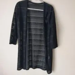 ブラック透かし編みカーディガン　Ｌ程度