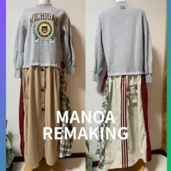 古着リメイク　異素材ミックス　ドッキングワンピース　スウェット　カジュアルワンピ