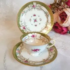 オールドノリタケ　金盛薔薇絵図　カップ&ソーサートリオ　ケーキ皿