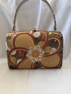 振袖用花柄金色刺繍和装用バッグ