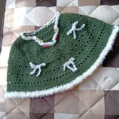かぎ針編み 緑色 ケープ レディースサイズ