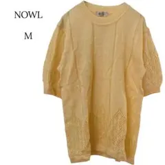 NOWL ニット　半袖　イエロー　M リネン混　シアー　透け感　差し色　上品