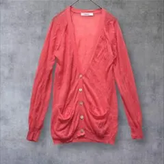 a2141【ドゥドゥDouDou】Vネックカーディガン 麻混　ピンク F